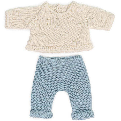 Miniland poppenkledingset broek en trui blauw-wit - 21 cm