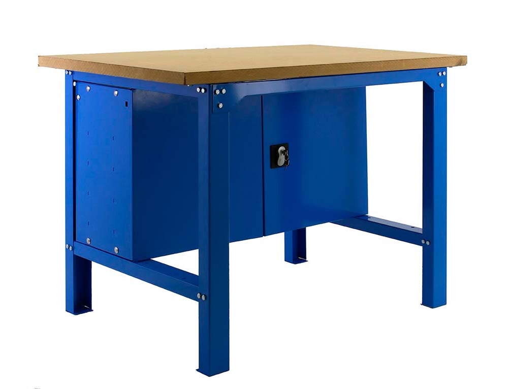 PROREGAL Werkbank van buffelhout met kast, afmetingen (H x B x D): 87 x 120 x 75 cm, draagvermogen: 600 kg, blauw