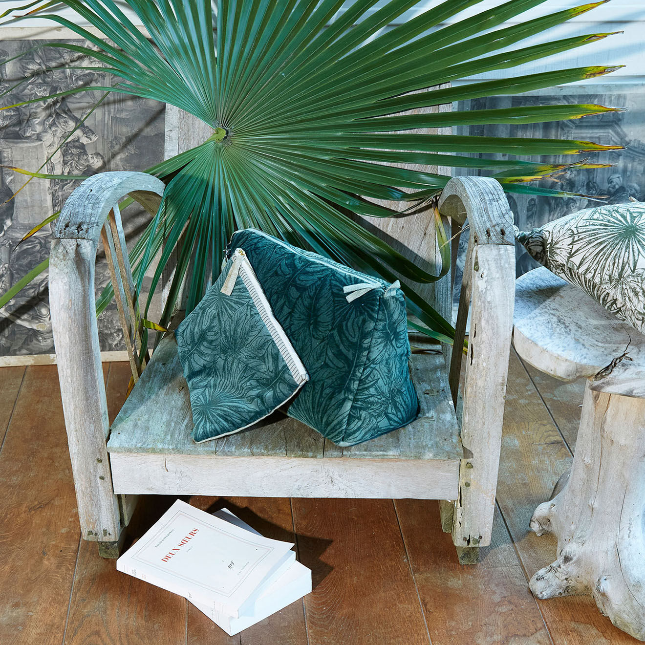 En Fil d'Indienne Trousse plate + trousse de toilette Goa celadon