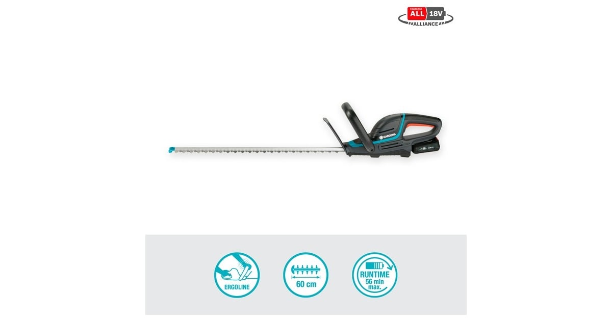 GARDENAAccu heggenschaar ComfortCut 60/18V P4A set  (Grijs/turquoise, 14731-20, Accu inbegrepen)