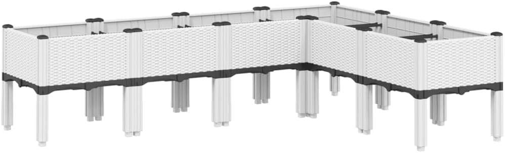 vidaXL Pflanzkasten, Blumenkübel mit Beinen Rattan-Optik, Pflanzkübel für Garten Terrasse, Blumenkasten Hochbeet Gemüsebeet, Weiß 160x120x42cm PP