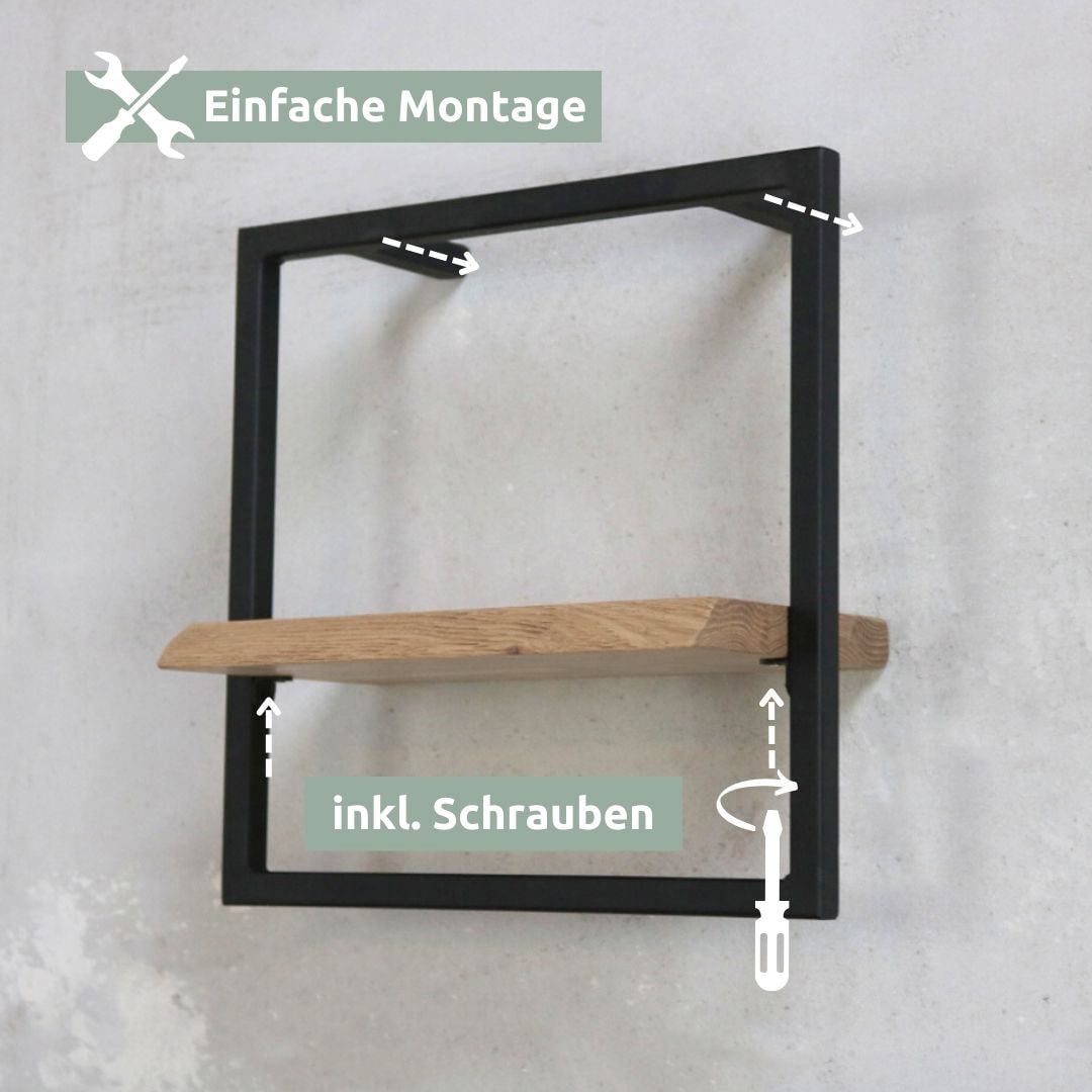 holz4home Wandregal 30 x 30 cm Eiche geölt mit Baumkante