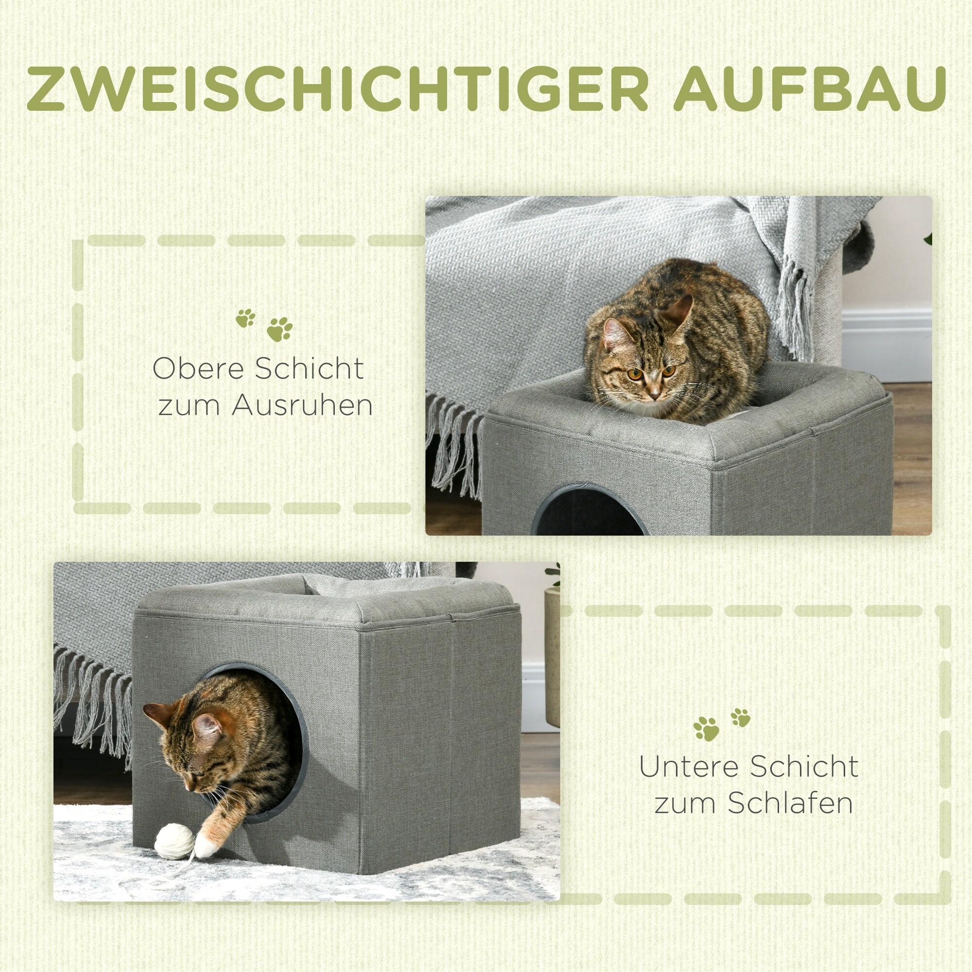 PawHut Katzenhöhle mit weichem Kissen grün 36,5L x 36,5B x 33Hcm