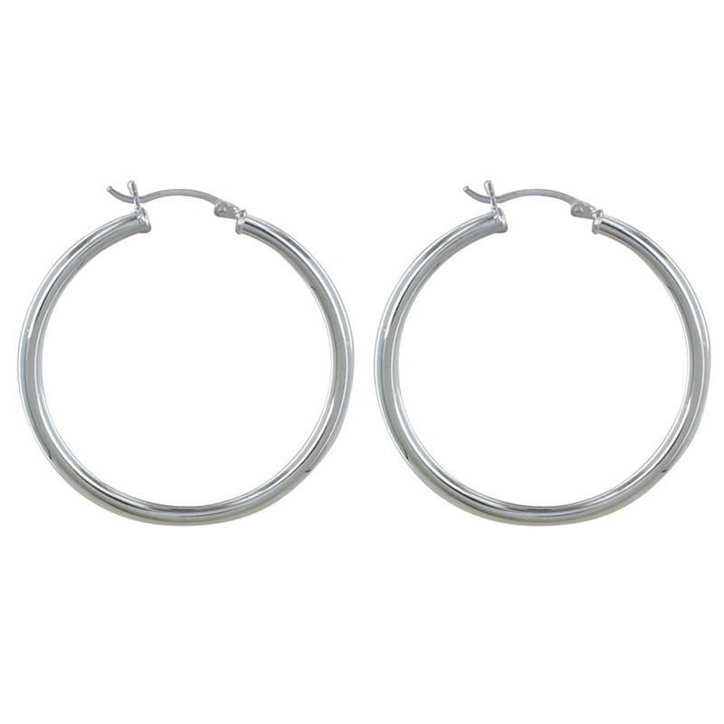 Boucles d'Oreilles Argent Moyennes Créoles Rondes 4cm