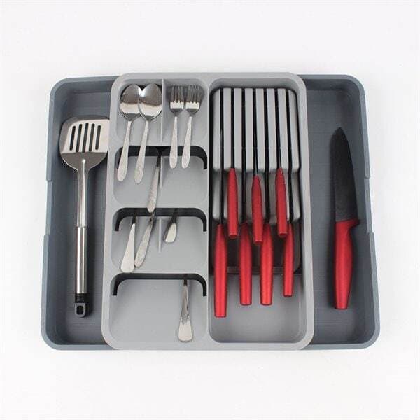 Justerbar bestik- og knivboks 40 x 29,5-56 x 5,5 cm