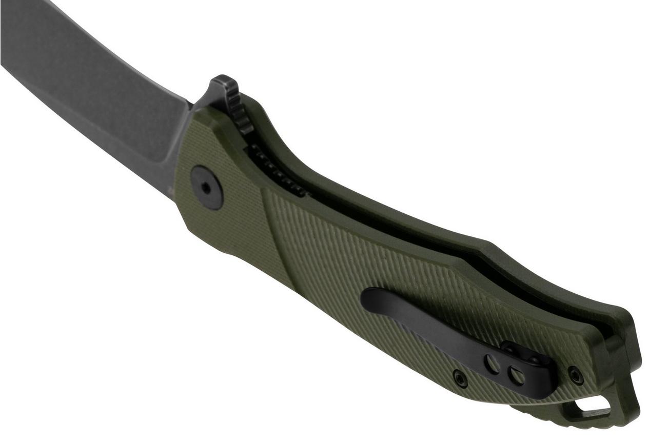 QSP Knife Raven QS122-B2 Blackwashed D2, Green G10, zakmes