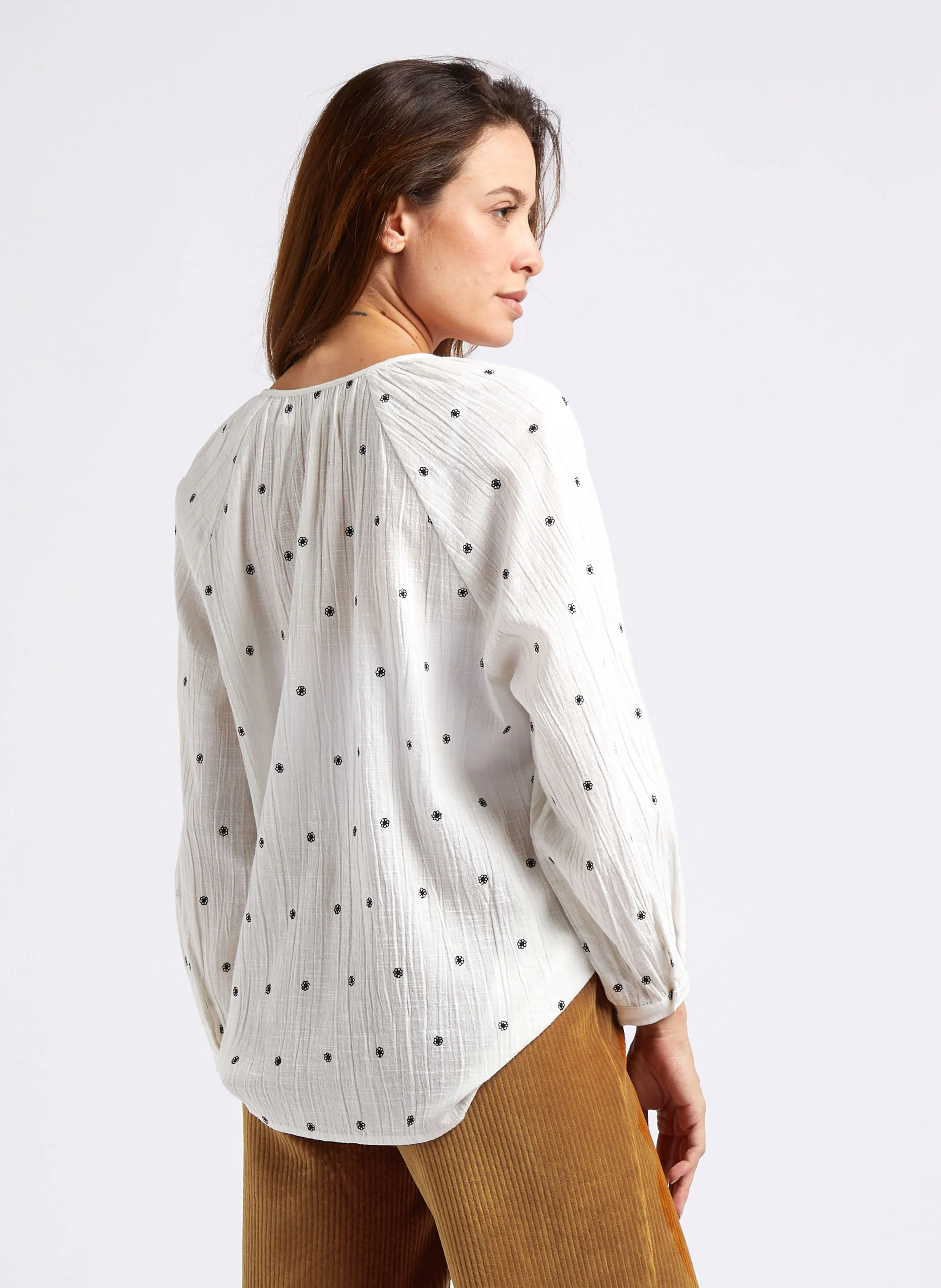 Chemise ample col rond en coton | Blanc