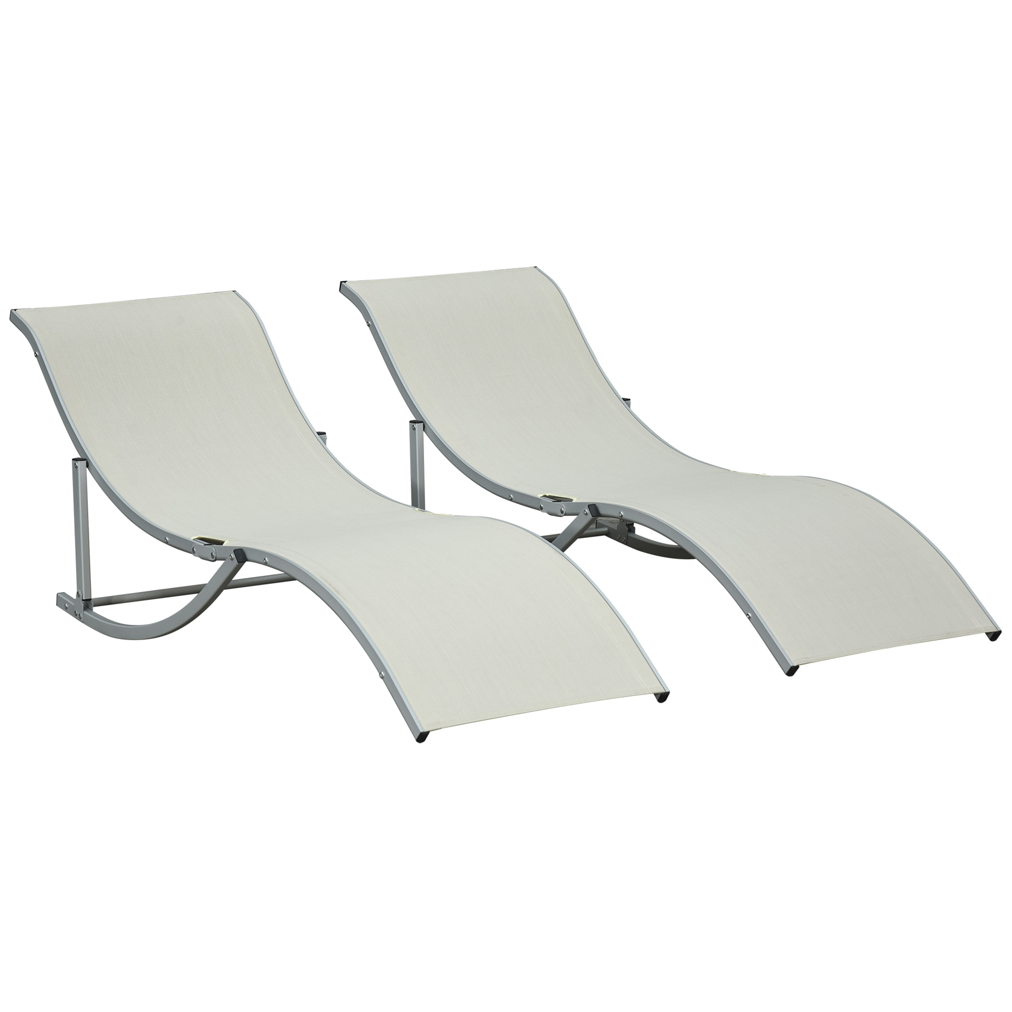 Espreguiçadeiras dobráveis ergonômicas Outsunny em formato de S com estrutura de alumínio e tecido Textilene para piscina, pátio, jardim e terraço, 165x61x63 cm, bege.