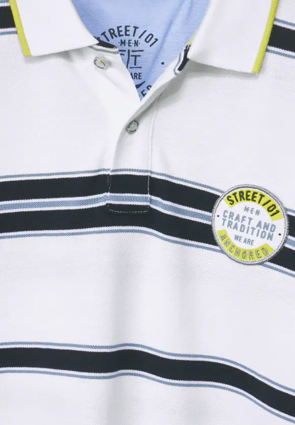 Gestreiftes Piqueé Poloshirt - White
