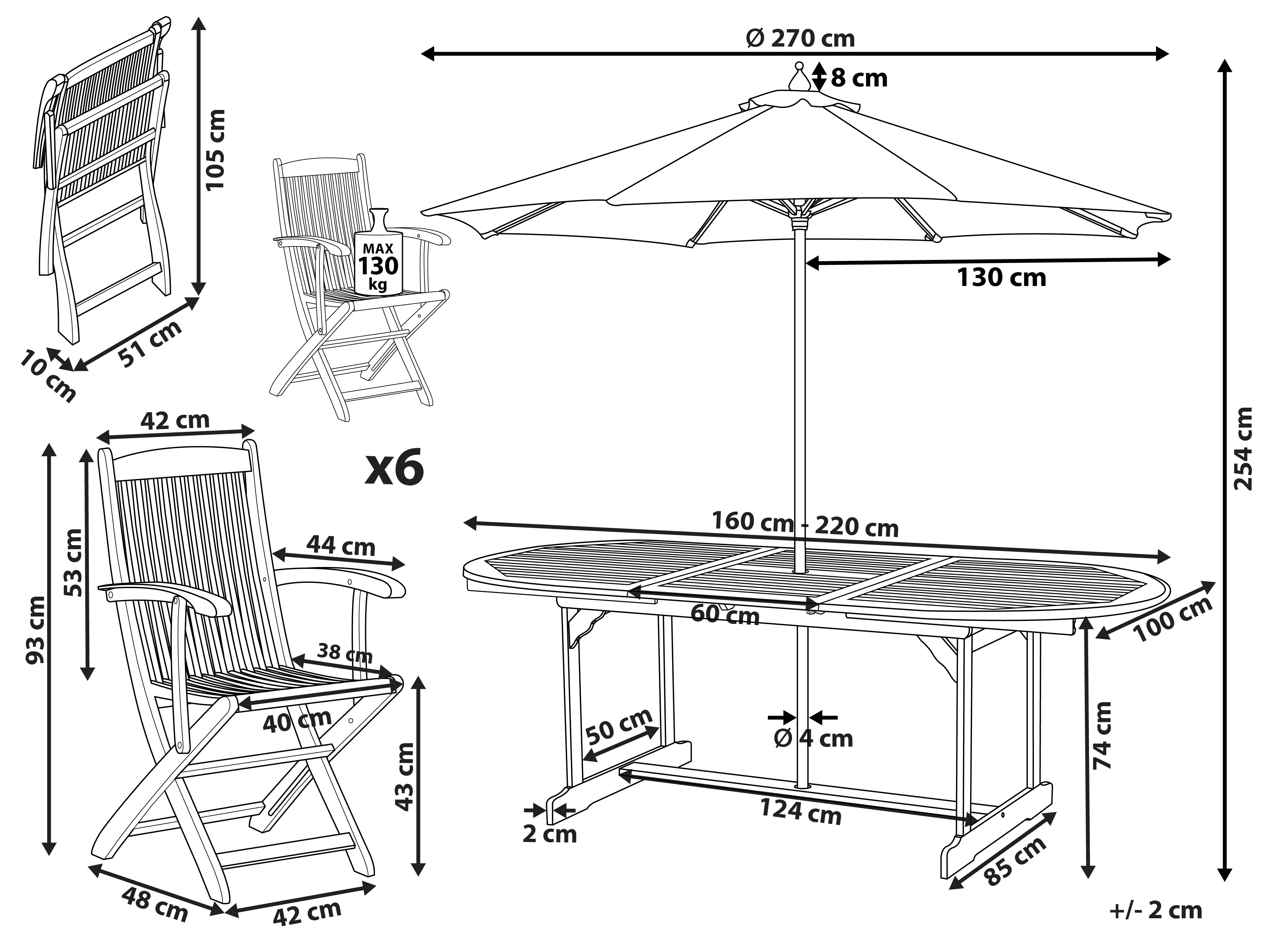 Tuinset 6-zits MAUI met parasol (12 opties) Acaciahout Lichtbruin