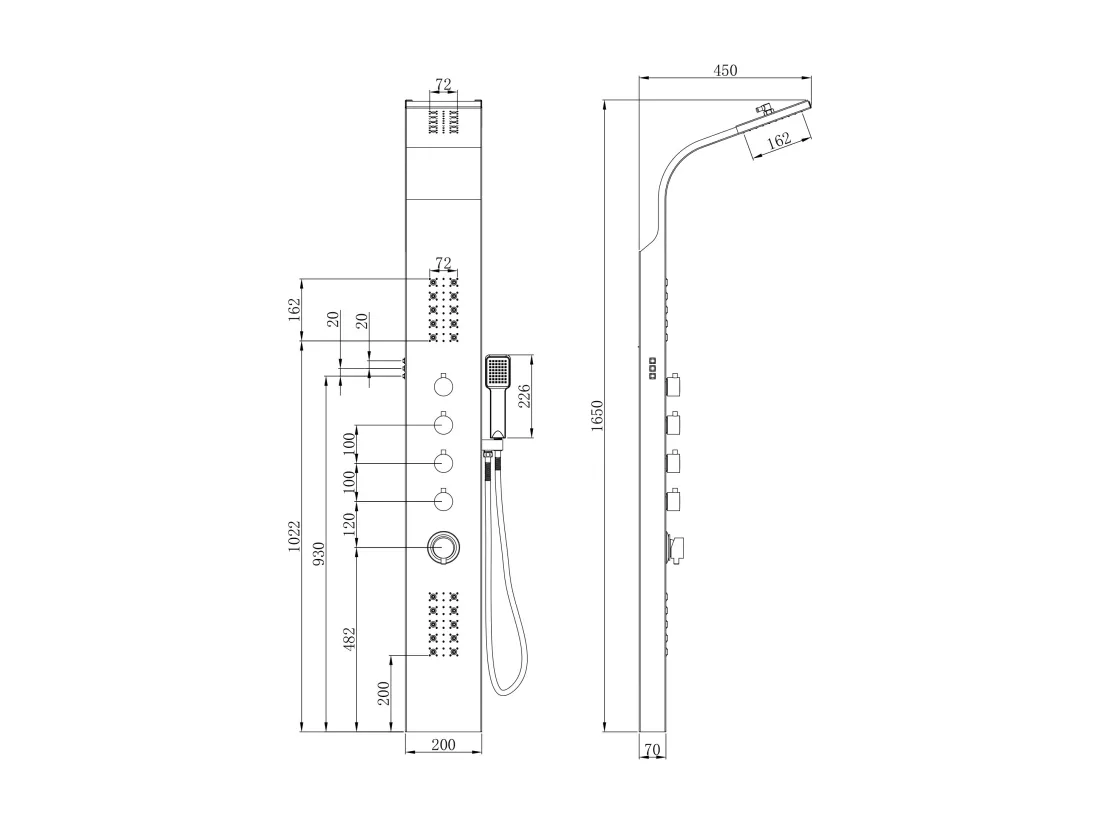 Colonne de douche hydromassante thermostatique à leds - 20*165cm - Argent - FELICITA
