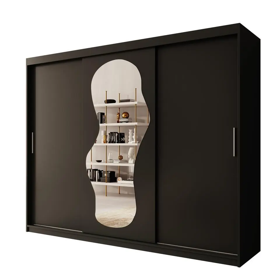 Meubella - Kledingkast Ulysses - Zwart - 250 cm - Met spiegel