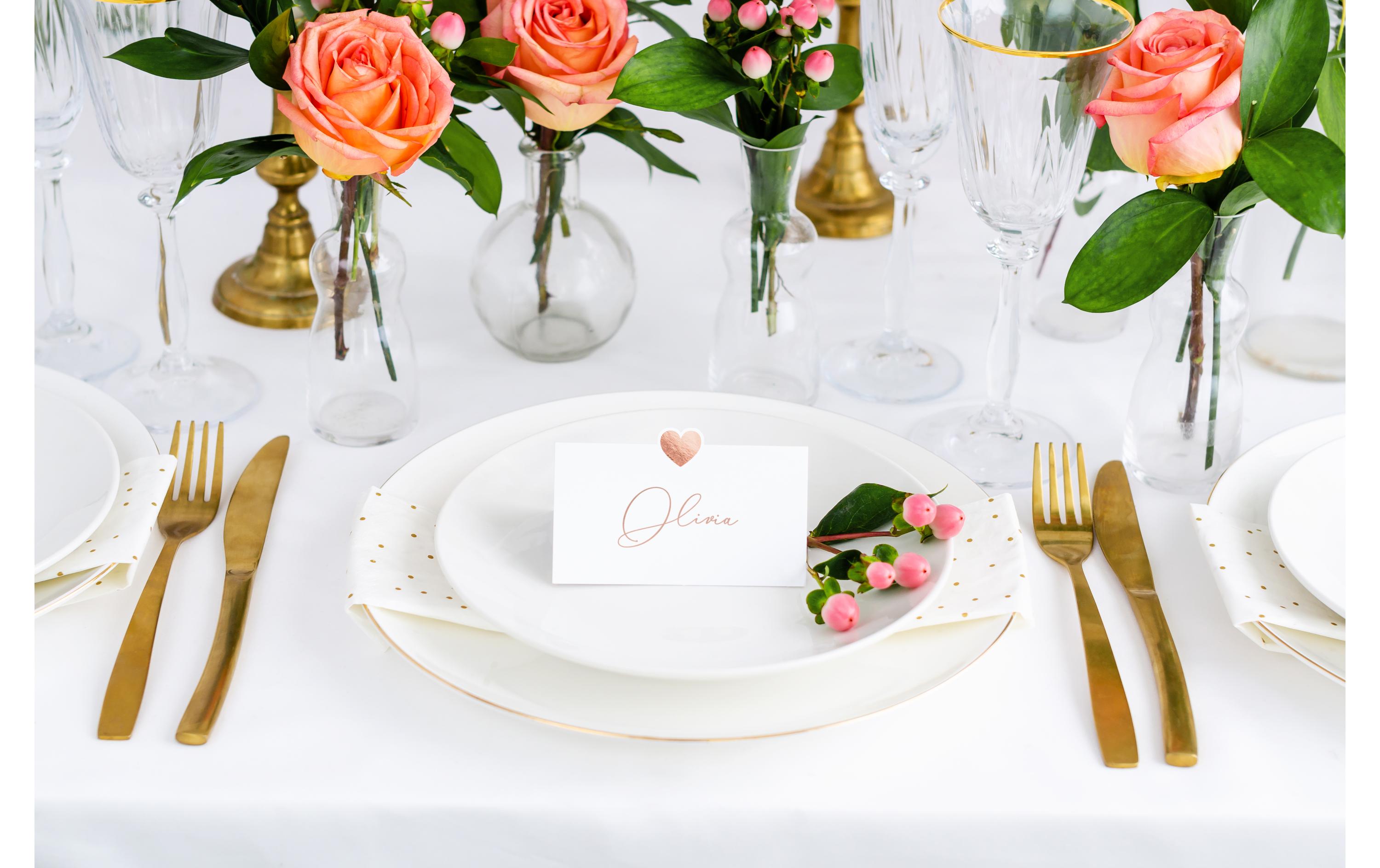 Tischkarte Herz 10 x 5 cm, 10 Stück, RosegoldPlatzkarte für den gedeckten Tisch an der Hochzeit und Festen wie Geburtstagspartys oder Silvester