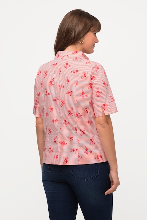 Bluse, Blüten, Streifen, Kelchkragen, Halbarm