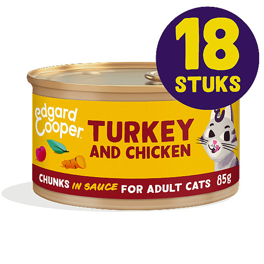 Edgard & Cooper Blikjes Kalkoen en Kip Chunks Adult Kat 18 x 85 gram | 12562