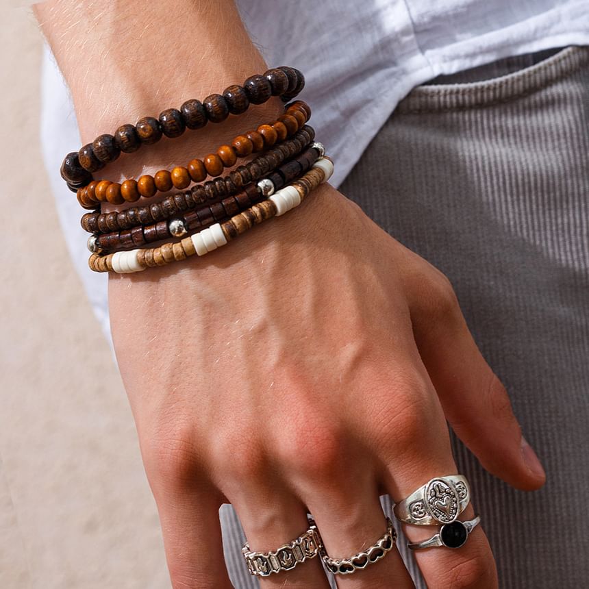 Gretlyn - Gelaagde houten kralenarmband