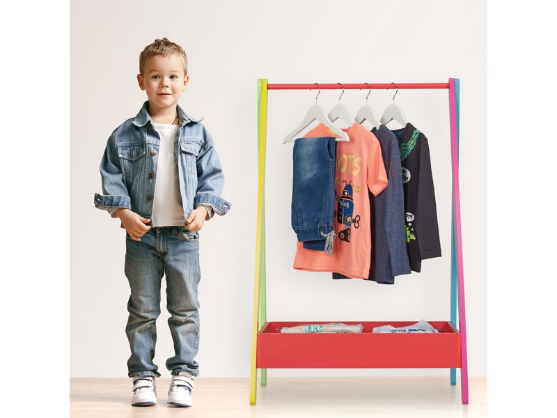 relaxdays Kleiderständer für Kinder 64.5 x 99 cm, Gelb/Grün Garderobenständer mit Kleiderstange und Ablagefach