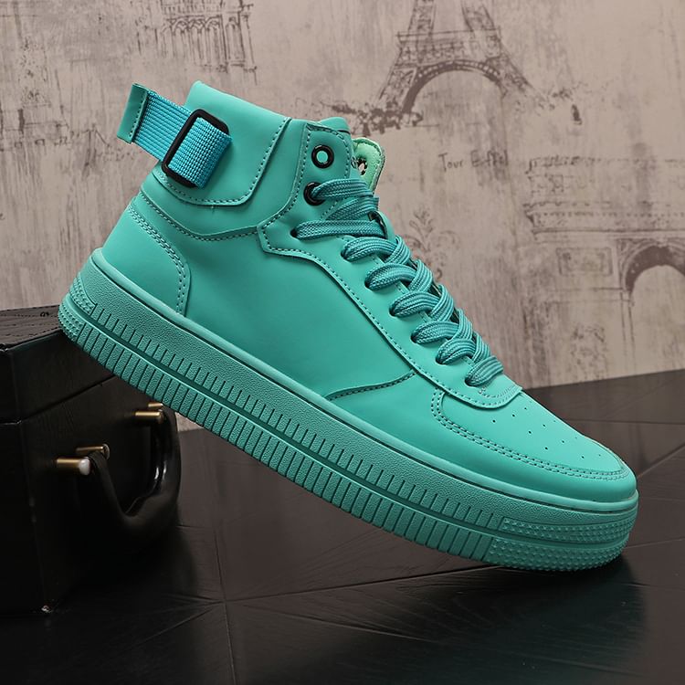Mr Ozera - Platform Plain Lace-Up Faux Leather High Top Sneakers