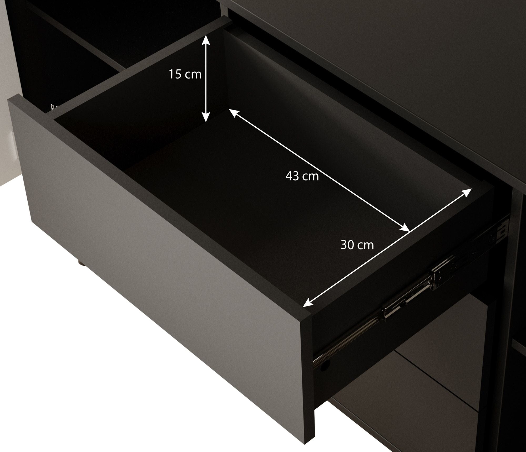 Meubella - Dressoir Palladium - Eiken - Zwart - 154 cm - met lades