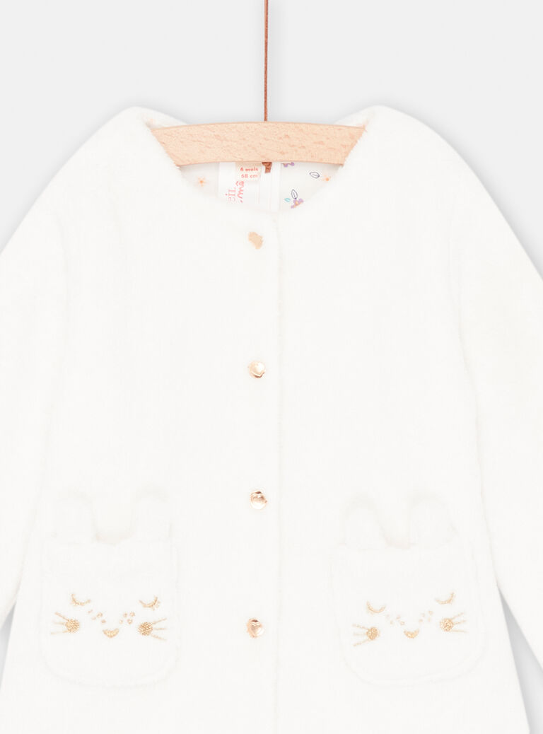 Cardigan écru en soft boa réversible bébé fille
