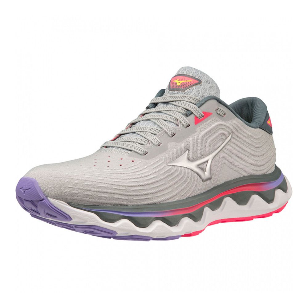 Mizuno WAVE HORIZON 6 - Chaussures running Femme pearl blue/silver/high-vis pink