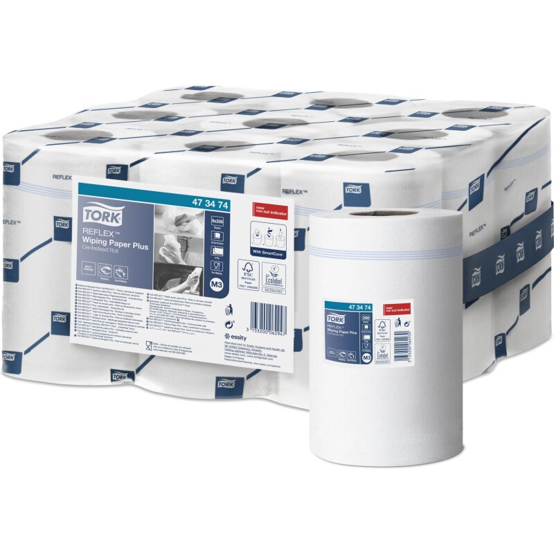 Tork Reflex™ Papier d'Essuyage Plus blanc M3, multi-usages 200 feuilles - Colis de 9