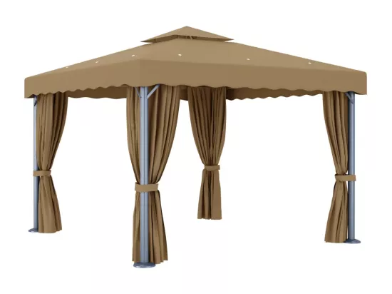 Tonnelle avec rideau 3x3 m Taupe Aluminium