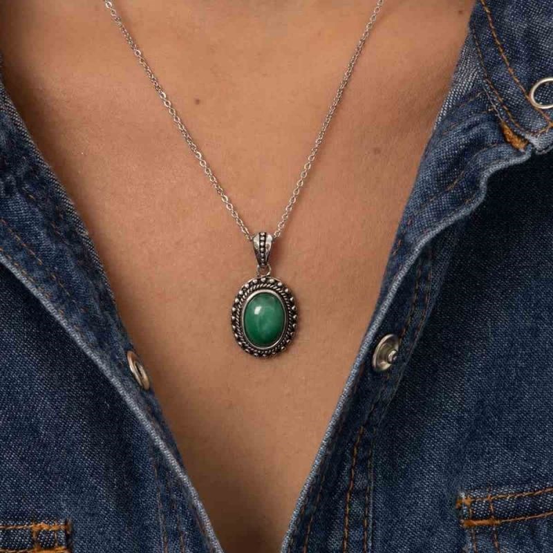Pendentif argent massif et pierre naturelle