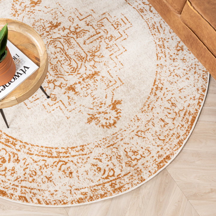 Rond vintage vloerkleed - Spring Ethnic Creme/Terra