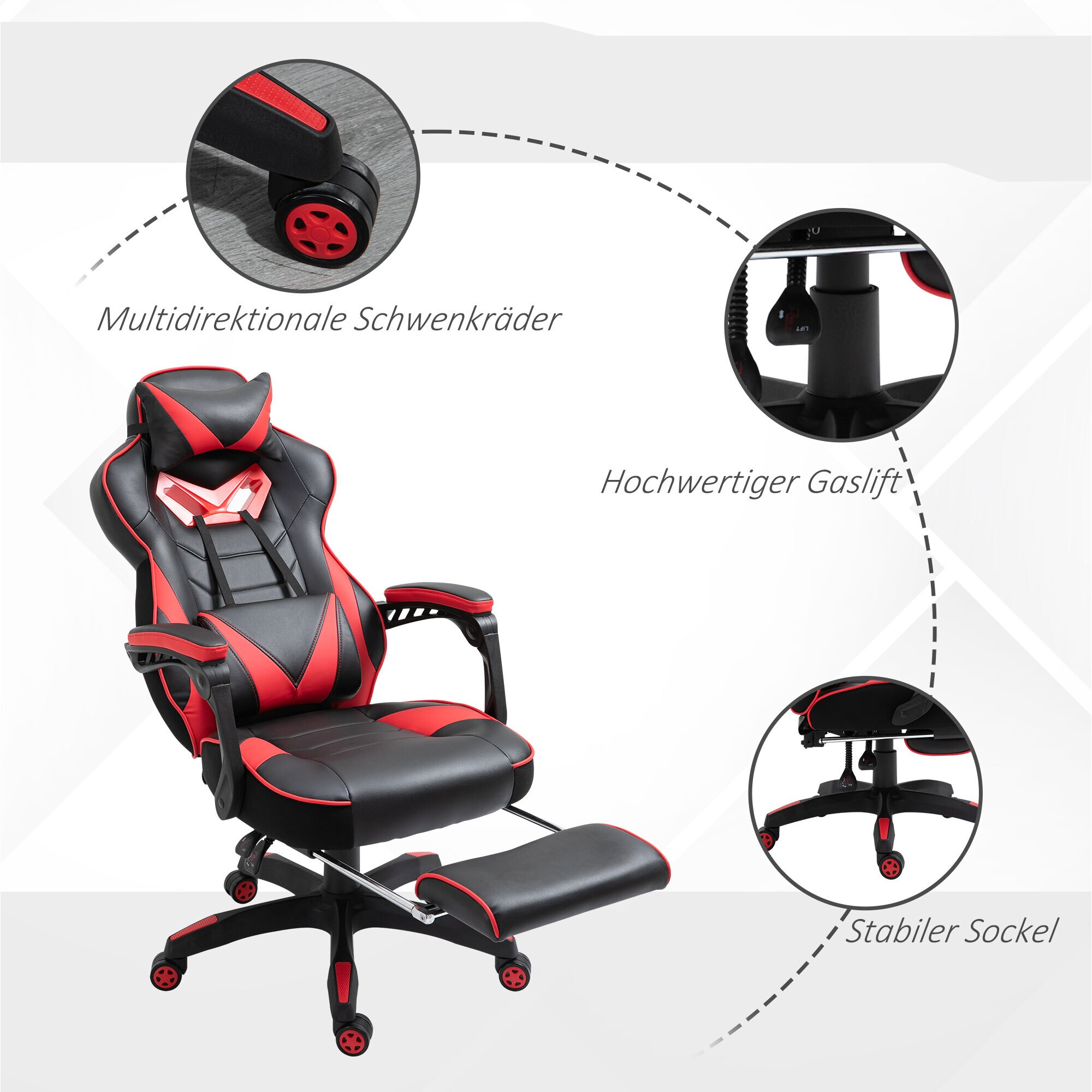 Vinsetto Gamingstuhl mit Liegefunktion 65 x 70 x 118,5-126,5 cm (BxTxH)