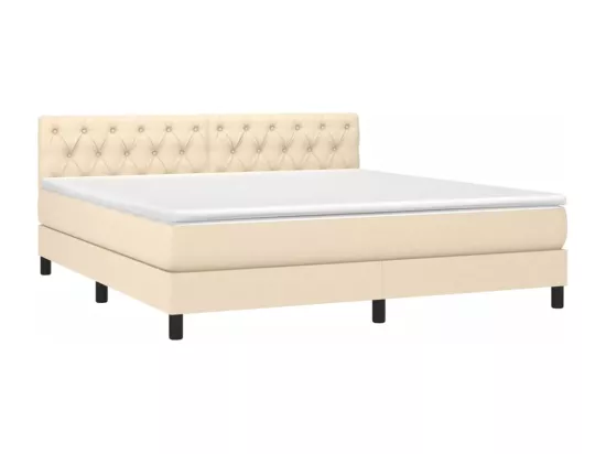 Sommier tapissier avec matelas et LED Crème 160x200 cm Tissu