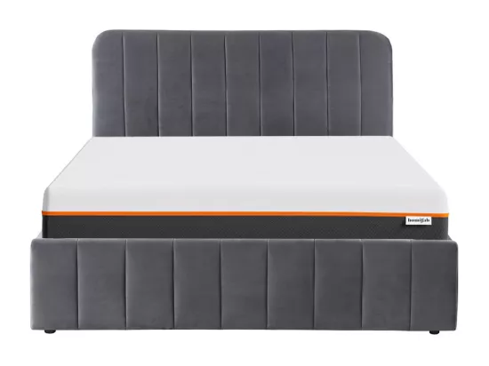 Ensemble lit coffre 140x190 en velours gris anthracite Ava + Matelas mousse gel mémoire de forme, double confort - Dual Confort
