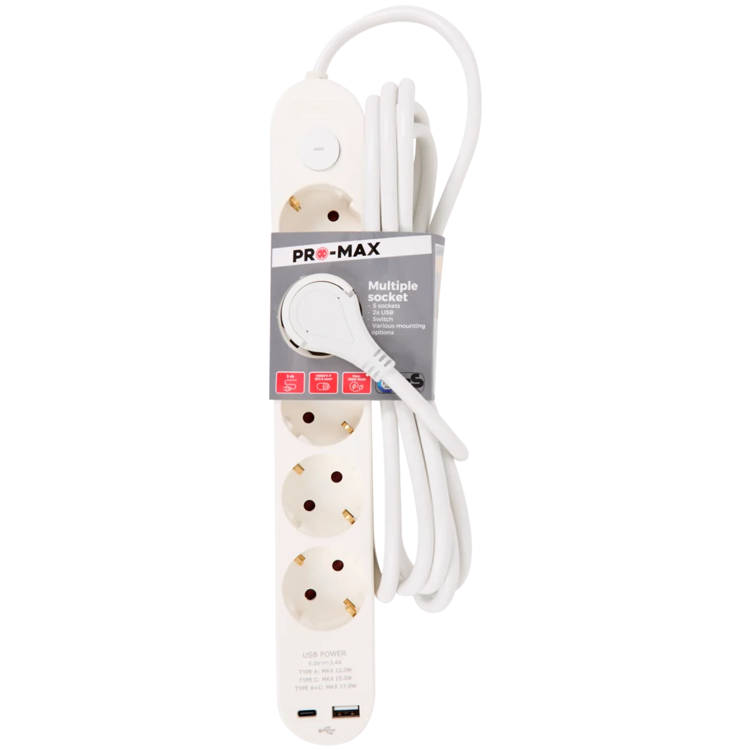 Pro-max stekkerdoos 5-voudig | diverse kleuren