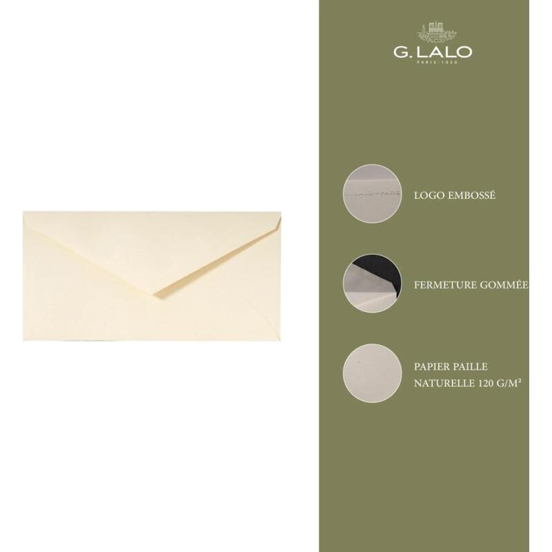 20 enveloppes DL (110x220mm) paille gommées - ivoire
