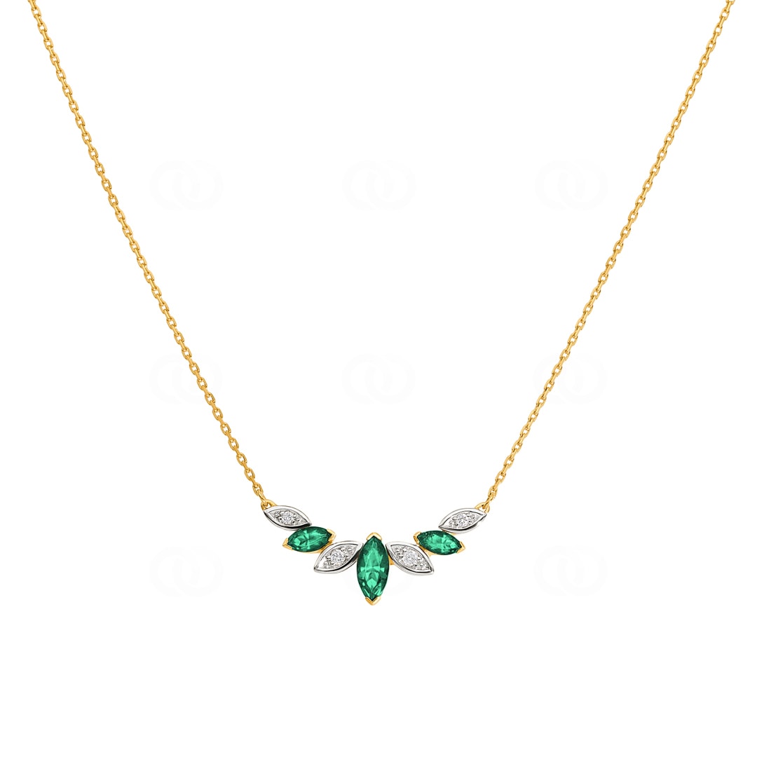 Collier 750/18 K Gelbgold mit 3 Smaragden Marquise und Diamanten 0.04ct.