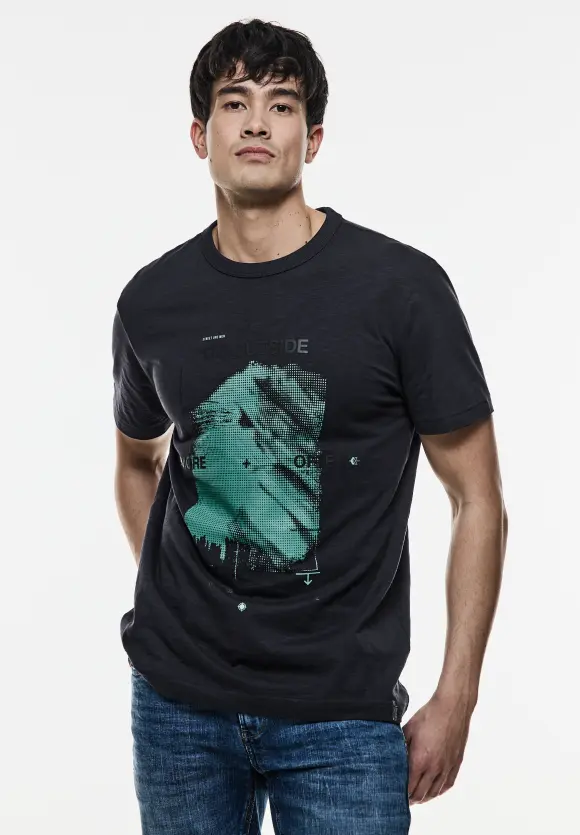 3D-Print Slub T-Shirt - deep blue