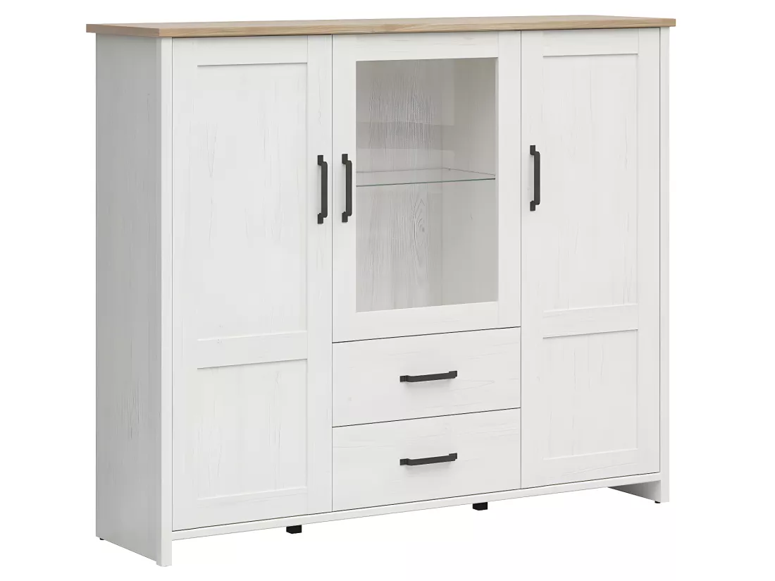 Vaisselier bas 3 portes 2 tiroirs Aksel Blanc et Bois
