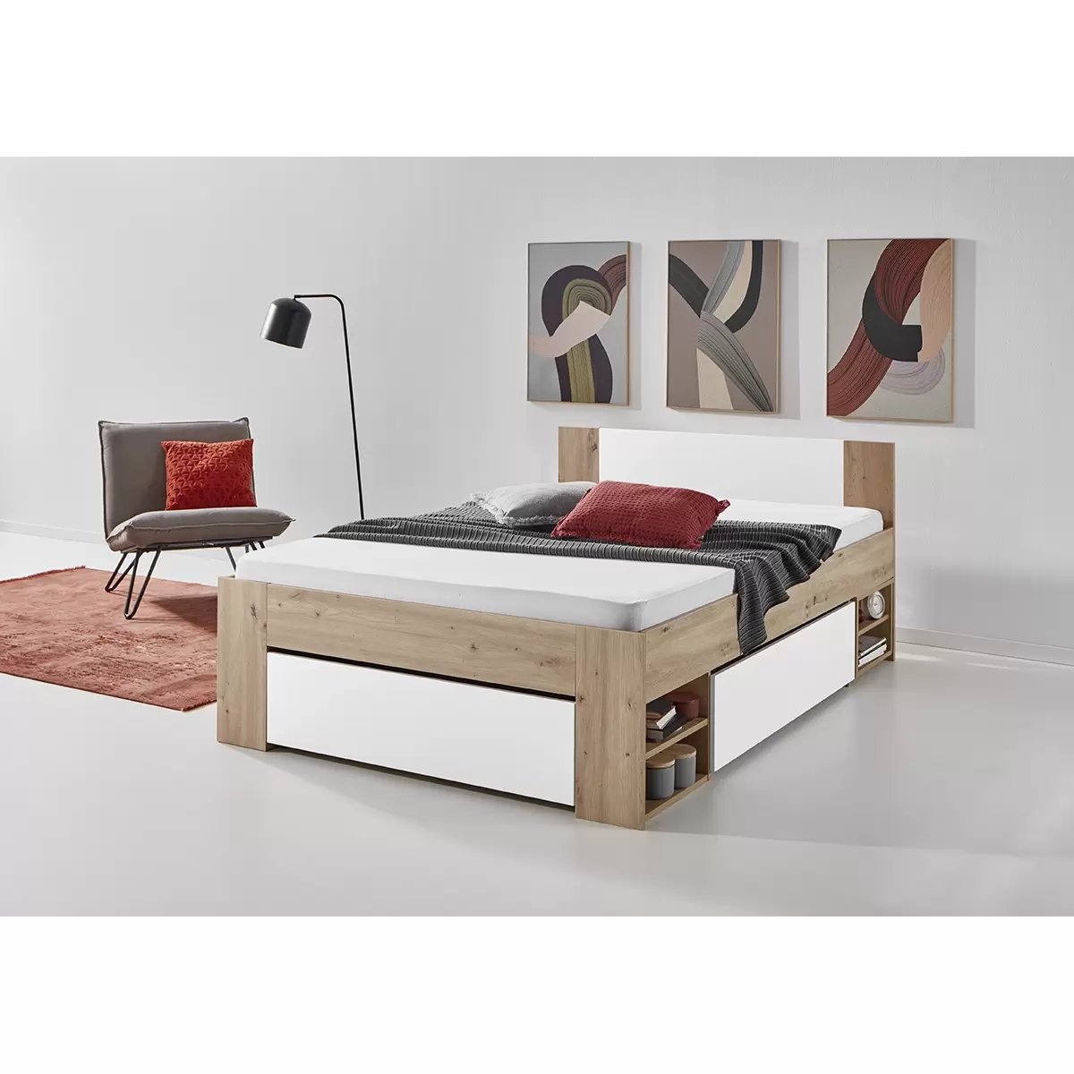Bett Azurro 2 140x200 Artisan Eiche,weiss