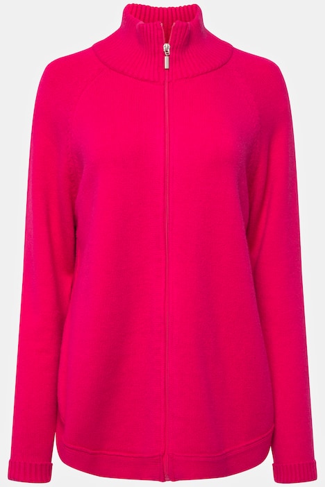 Strickjacke, Stehkragen, Zipper, Seitenschlitze, Langarm