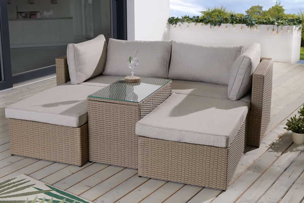 Outdoor Gartenlounge Set XXL MODULAR natur Polyrattan Sitzgruppe wetterfest inkl. Kissen
