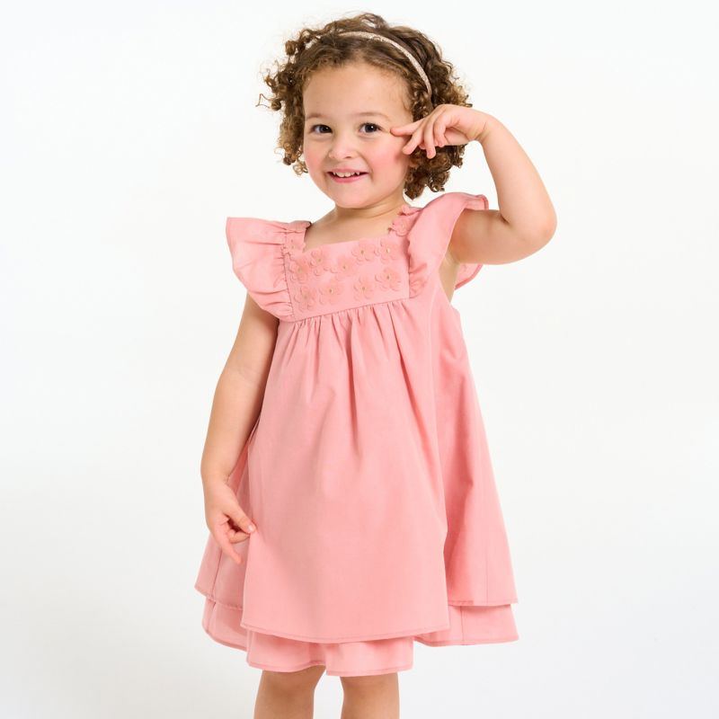 Robe chic plastron fleuri rose bébé fille Rose