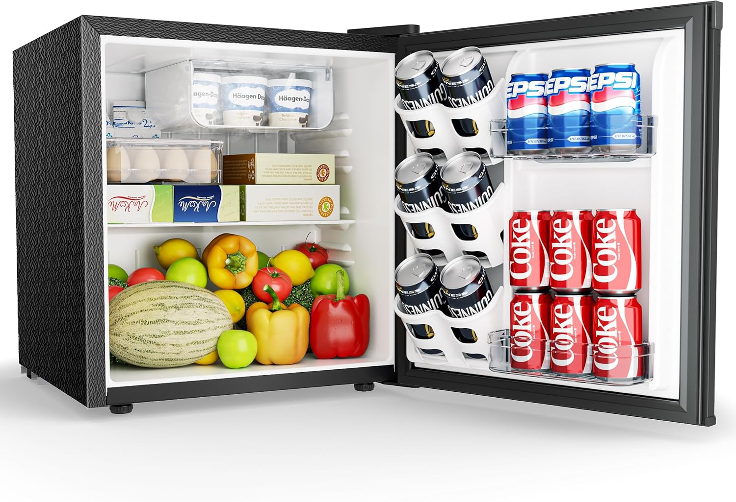 EUHOMY Mini Kühlschrank, 46L Kühlschrank klein, kleiner Kühlschrank mit umkehrbarer Tür, 7-Stufen Thermostat, 38dB Ultra-Leise, Energieeffizienter Kompaktkühlschrank für Schlafzimmer, Büro (Schwarz)