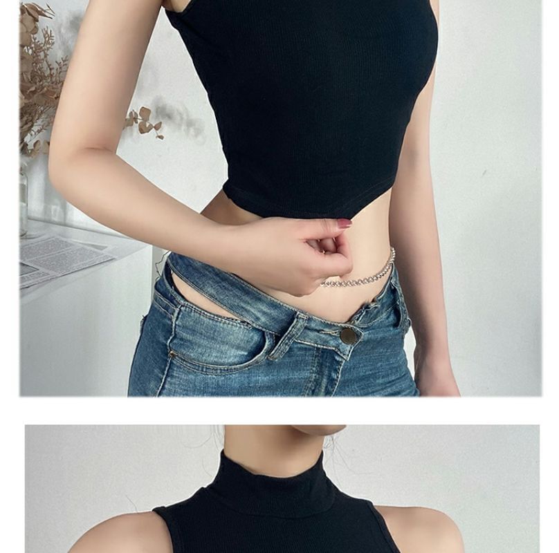 Hevnir - Tanktop met lage hals en effen crop top