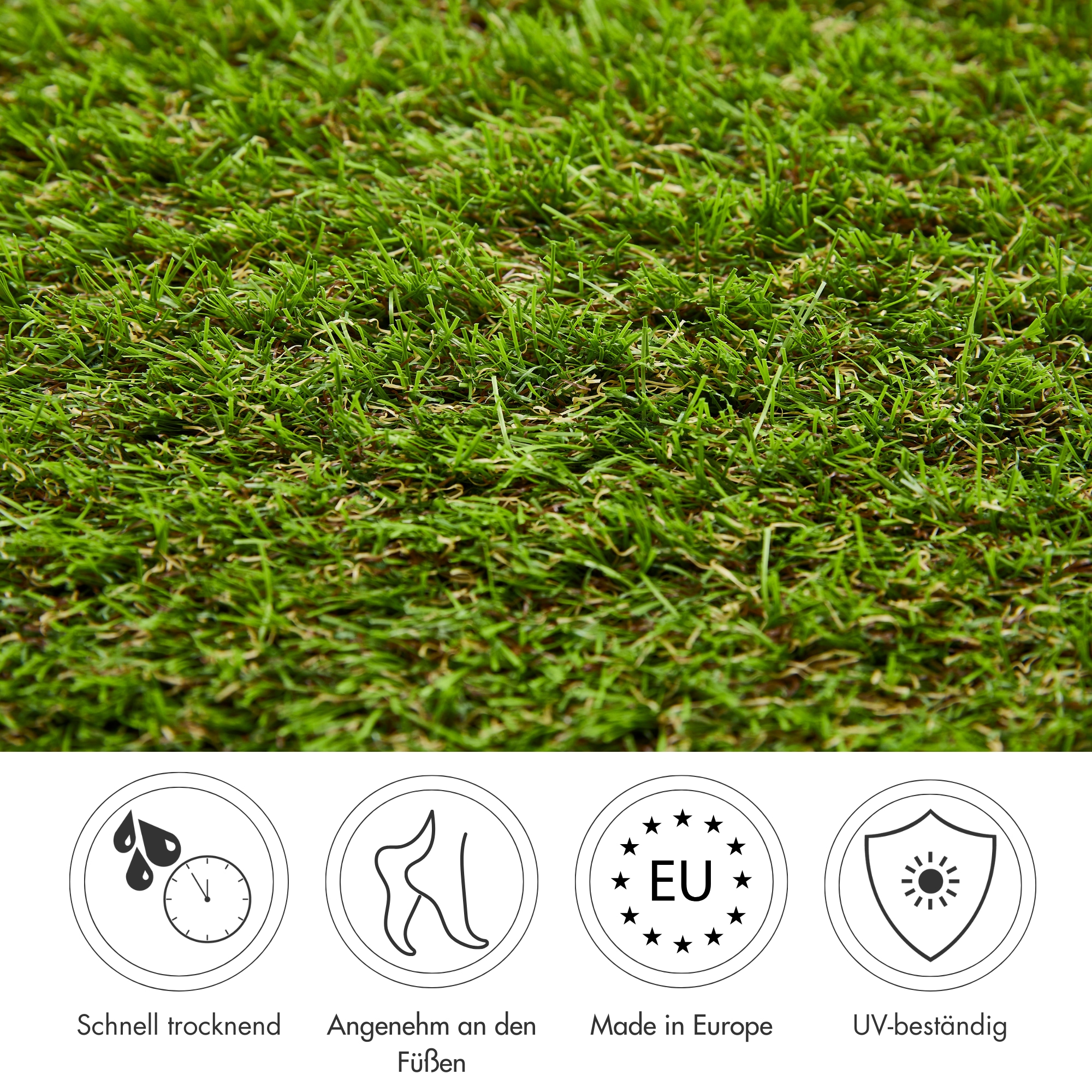 Andiamo Kunstrasen »Mykonos, Premium-Qualität, Made in Belgium« rechteckig 37 mm Höhe natürliche Optik, mit Drainagefunktion, für Balkon, Terrasse, & Garten