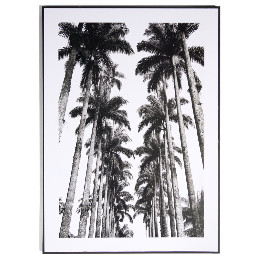 Cadre déco en bois motif palmiers noir et blanc 50x70cm