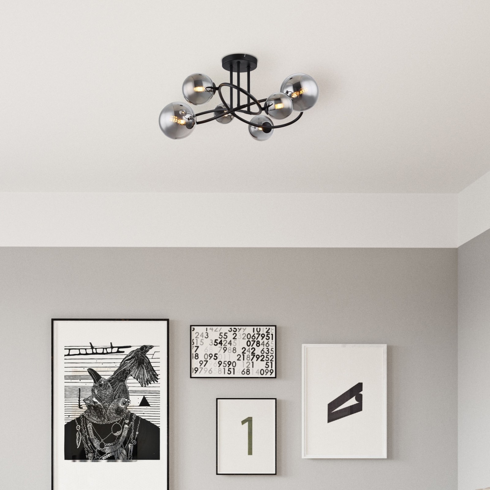 LED-Deckenleuchte - schwarz matt - rauchfarben - 62 cm