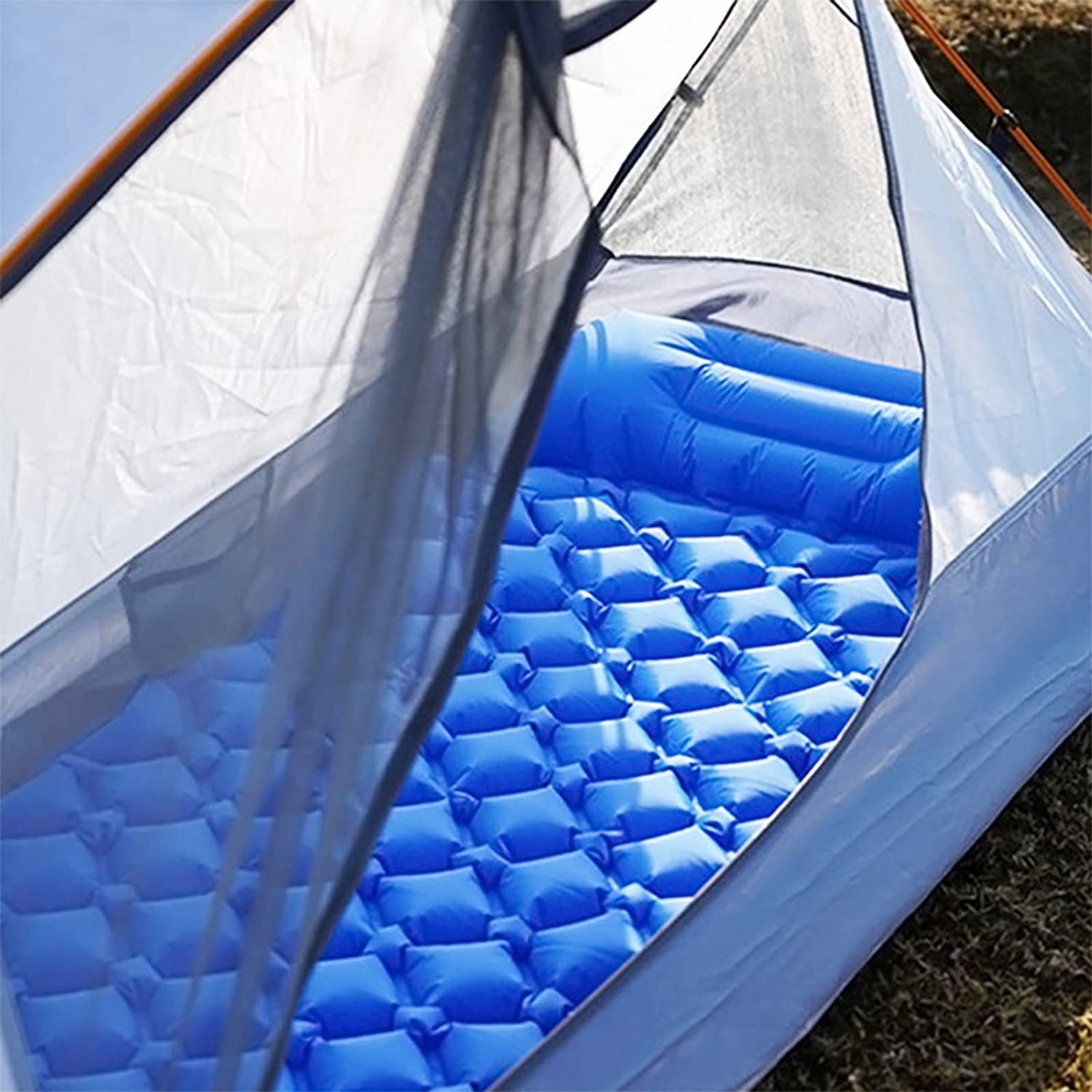 (195x61x6cm) Aufblasbare Isomatte Outdoor Luftmatratze mit integrierter Fusspumpe für Camping / Festivals   Tragetasche - Grün