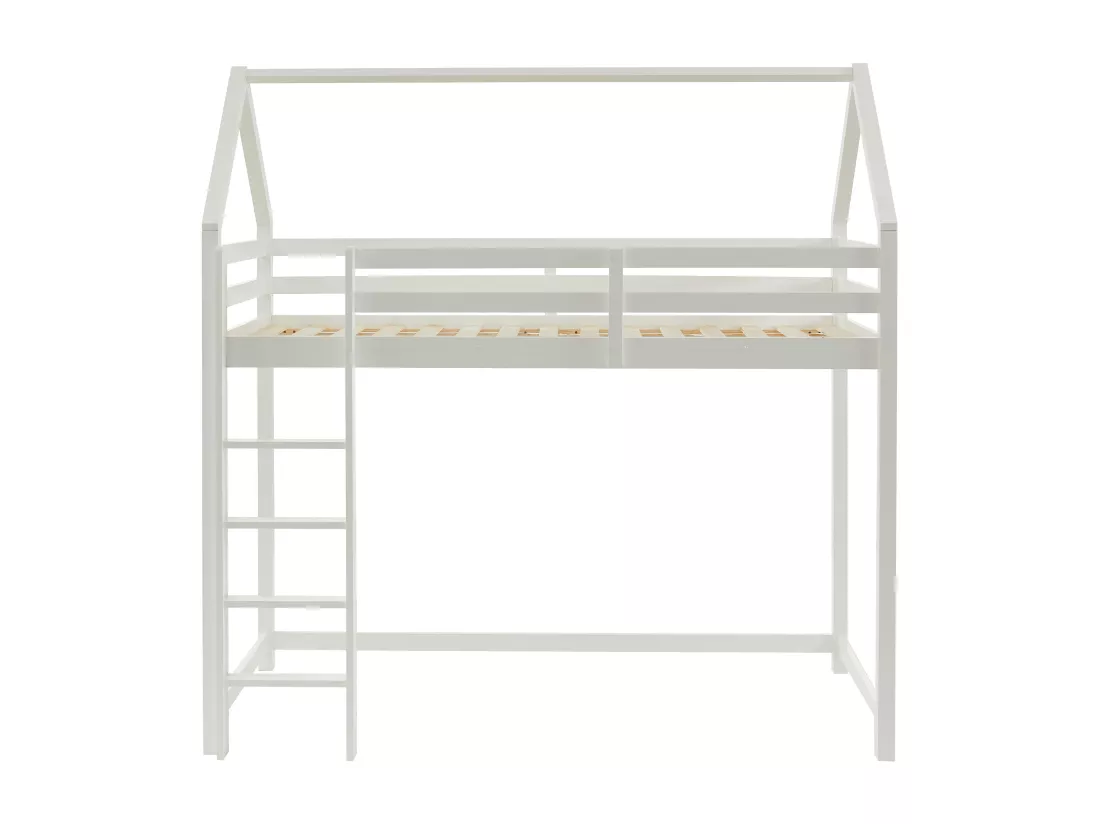 Lit mezzanine cabane 90 x 190 cm - Pin massif - Blanc - TARZIA