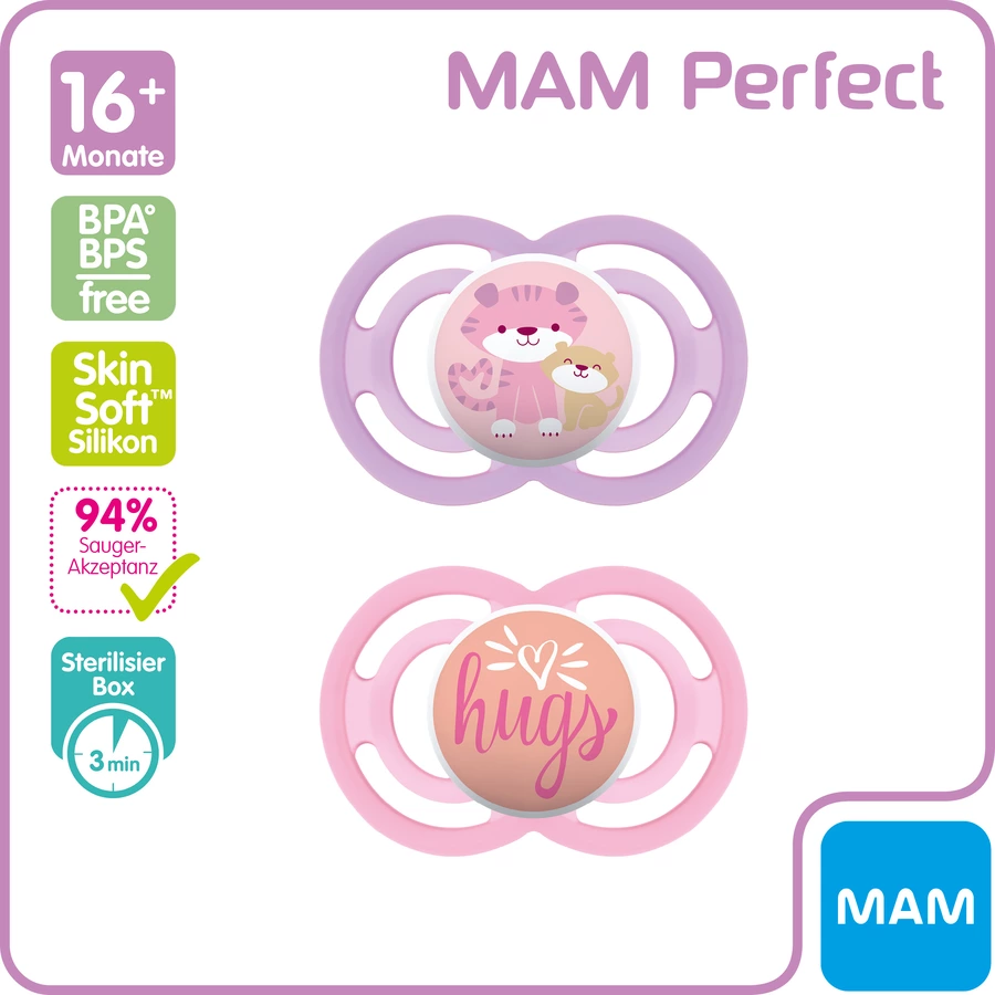 MAM Schnuller Perfect aus Silikon 16+ Monate, TigerHugs