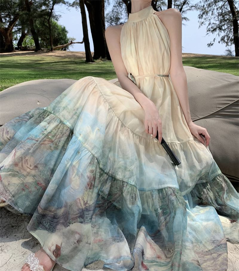 Lydiah - Halter maxi-zonnejurk met patroon